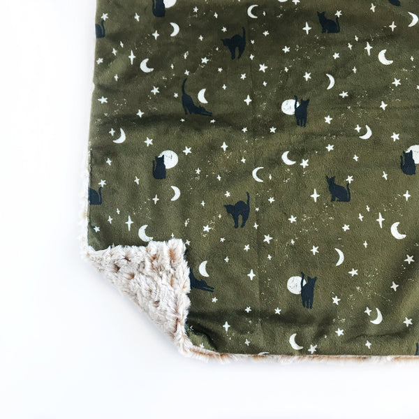 Black Cats on Olive Green - Minky Blanket - Dotboxed