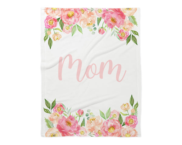 Family Name Minky Blanket - Peony Frame Floral on White *2 Layer