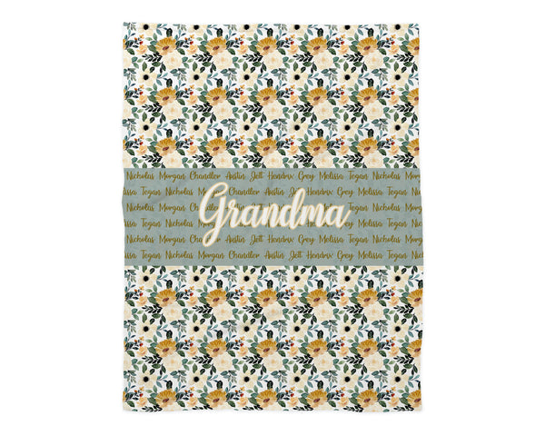 Family Name Minky Blanket - Mustard Cream Floral *2 Layer
