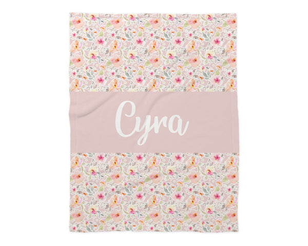 Family Name Minky Blanket - Peachy Pink Floral *Single Layer