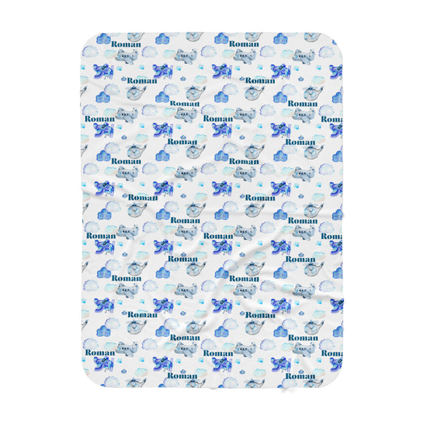 Personalized Name Blanket -  BLUE AIRPLANES - Dotboxed