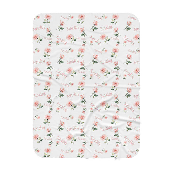 Personalized Name Blanket -  LIGHT PINK ROSES
