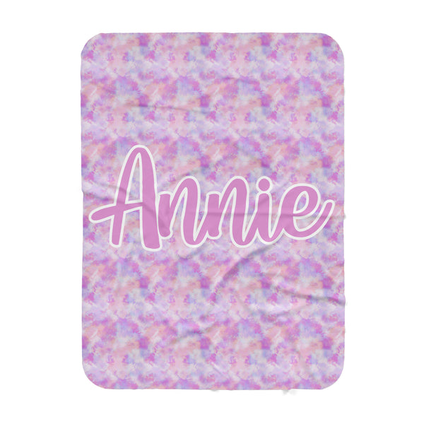 Personalized Name Blanket -  Pink Tie Dye with Large Centered Name - Dotboxed
