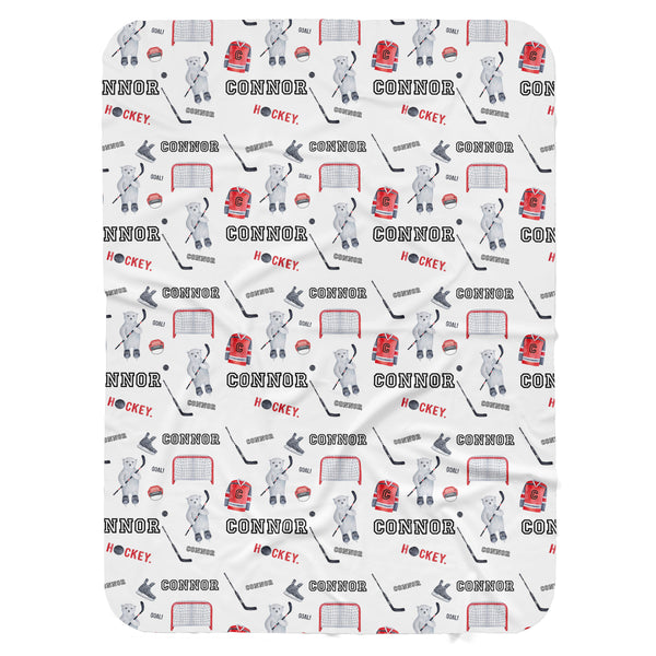 Personalized Name Blanket -  HOCKEY BEARS RED - Dotboxed