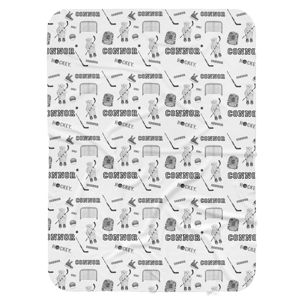 Personalized Name Blanket -  HOCKEY BEARS BLACK AND WHITE - Dotboxed