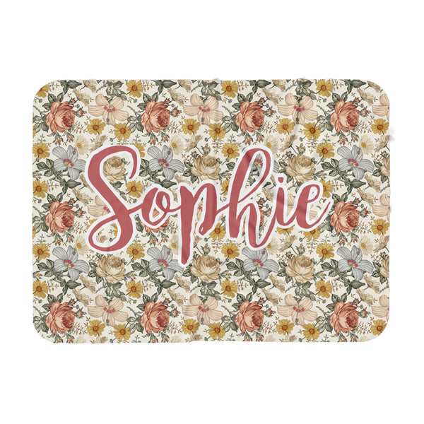 Personalized Name Blanket -  Blue Nursery Floral - Dotboxed