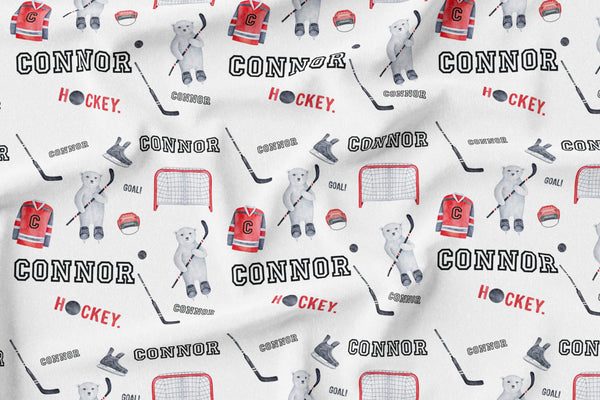 Personalized Name Crinkle Lovey Blanket -  HOCKEY BEARS RED - Dotboxed