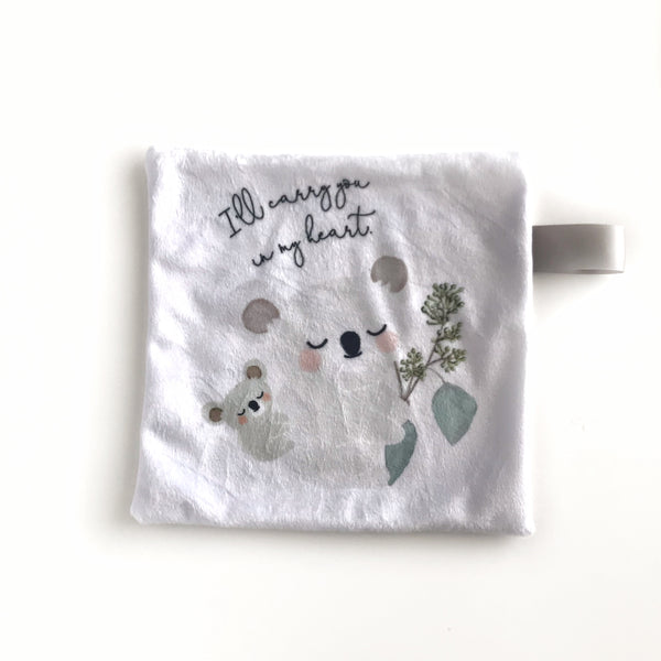 Mini Lovey / Crinkle Lovey - Koala Bear " I'll carry you in my heart" - Dotboxed
