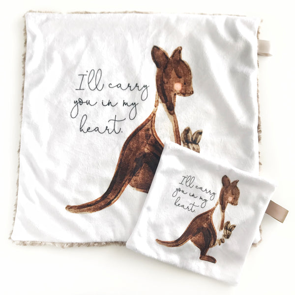 Mini Lovey / Crinkle Lovey - Kangaroo "I'll Carry Your Heart"