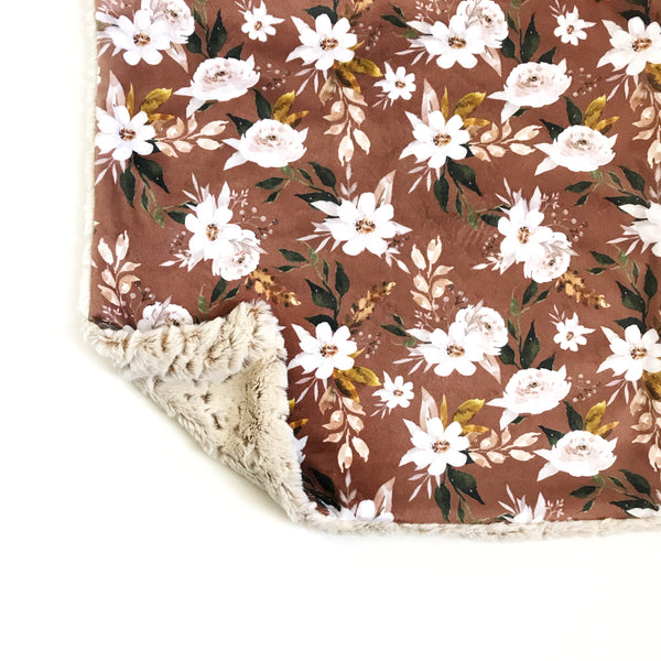 Minky Blanket - Caramel and Olive Floral on Coffee - Dotboxed