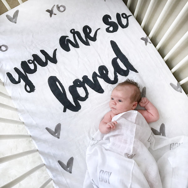MUSLIN CRIB SHEET - YOU ARE SO LOVED - Wholesale - Dotboxed
