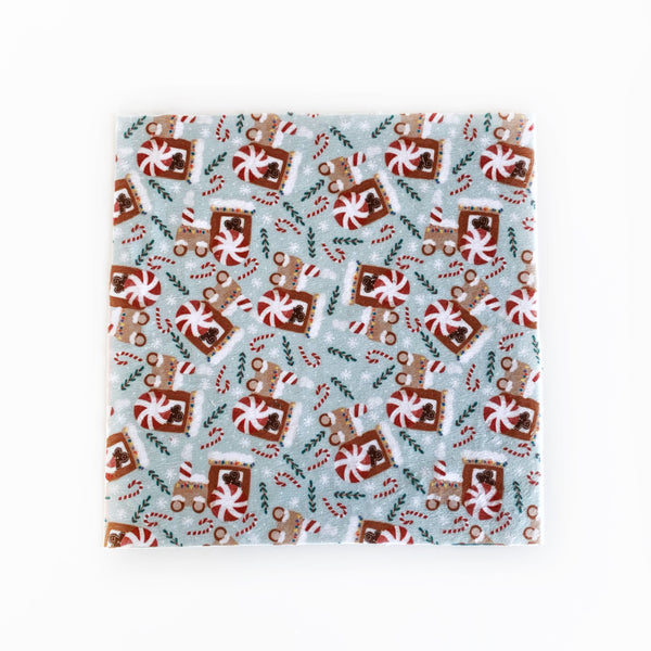 Mini Lovey or Mini Crinkle Blanket - Blue Gingerbread Trains - Dotboxed