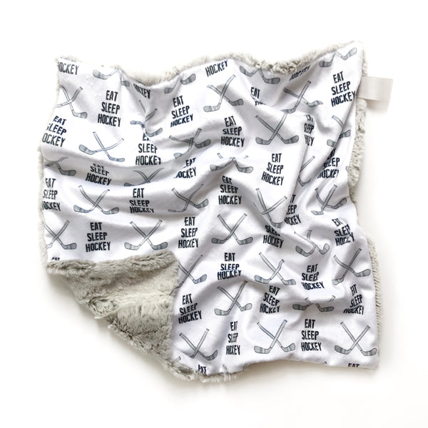 Lovey Blanket - Eat Sleep Hockey on White - Dotboxed