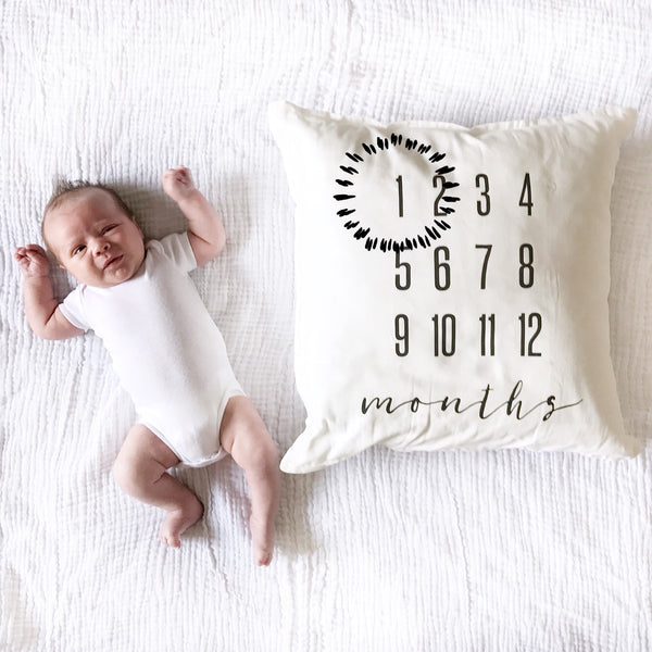 SLIGHTLY IMPERFECT - MILESTONE PILLOW ONE OF A KIND - MONTHS - Dotboxed