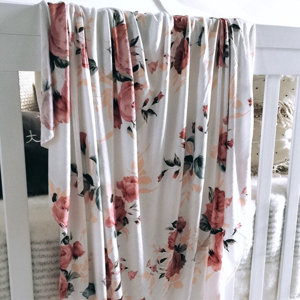 Mauve Floral - swaddle - BLANKET + TIED KNOT BEANIE - Dotboxed
