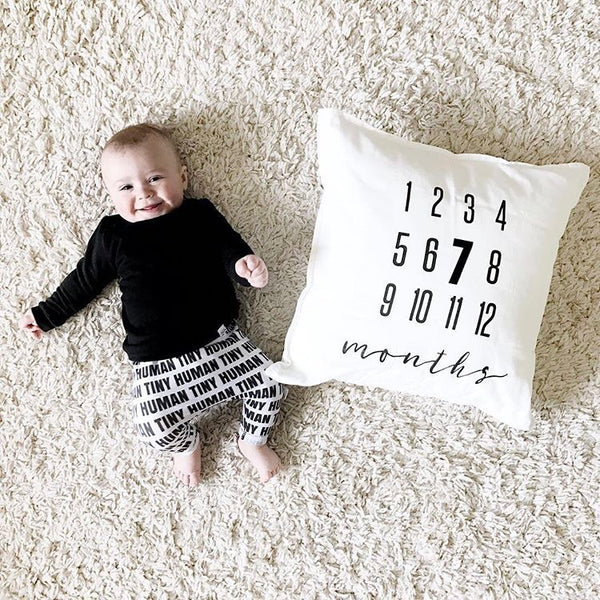 SLIGHTLY IMPERFECT - MILESTONE PILLOW ONE OF A KIND - MONTHS - Dotboxed
