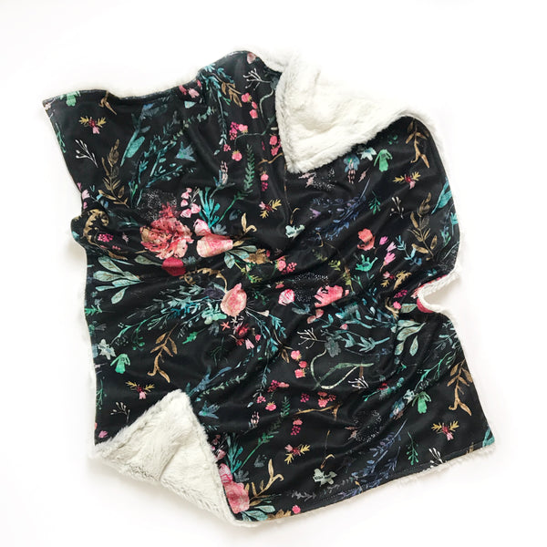 Minky Blanket - Fable Floral on Black - Dotboxed