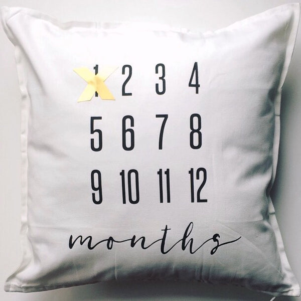 SLIGHTLY IMPERFECT - MILESTONE PILLOW ONE OF A KIND - MONTHS - Dotboxed