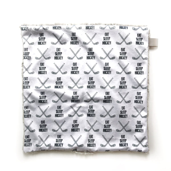 Lovey Blanket - Eat Sleep Hockey on White - Dotboxed