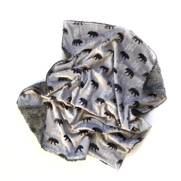 Bears Minky Blanket GREY- Wholesale - Dotboxed