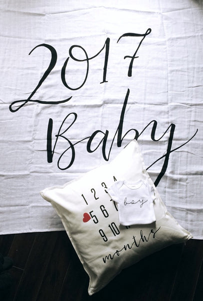 SLIGHTLY IMPERFECT - MILESTONE PILLOW ONE OF A KIND - MONTHS - Dotboxed