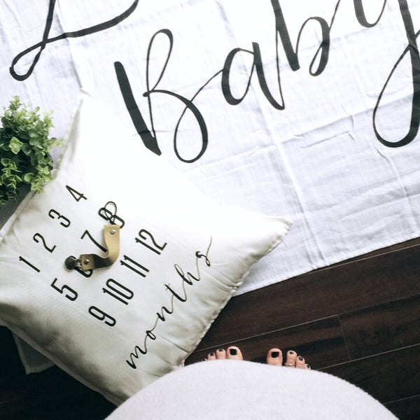 SLIGHTLY IMPERFECT - MILESTONE PILLOW ONE OF A KIND - MONTHS - Dotboxed