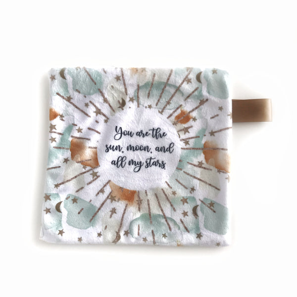 Mini Lovey / Crinkle Lovey - Rust and Sage "you are the sun, moon and all my stars" - Dotboxed