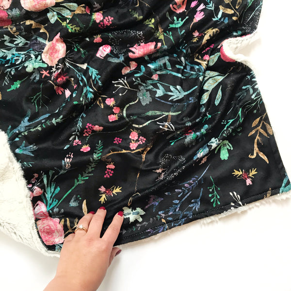 Minky Blanket - Fable Floral on Black - Dotboxed
